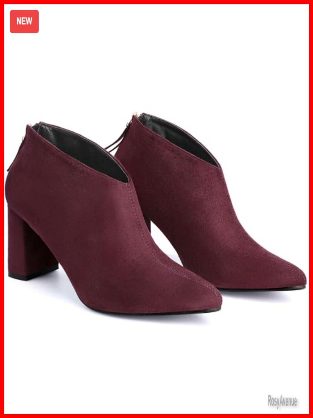 Pointed Toe Cutout Block Heel Ankle Booties Faux Suede Women's Boots